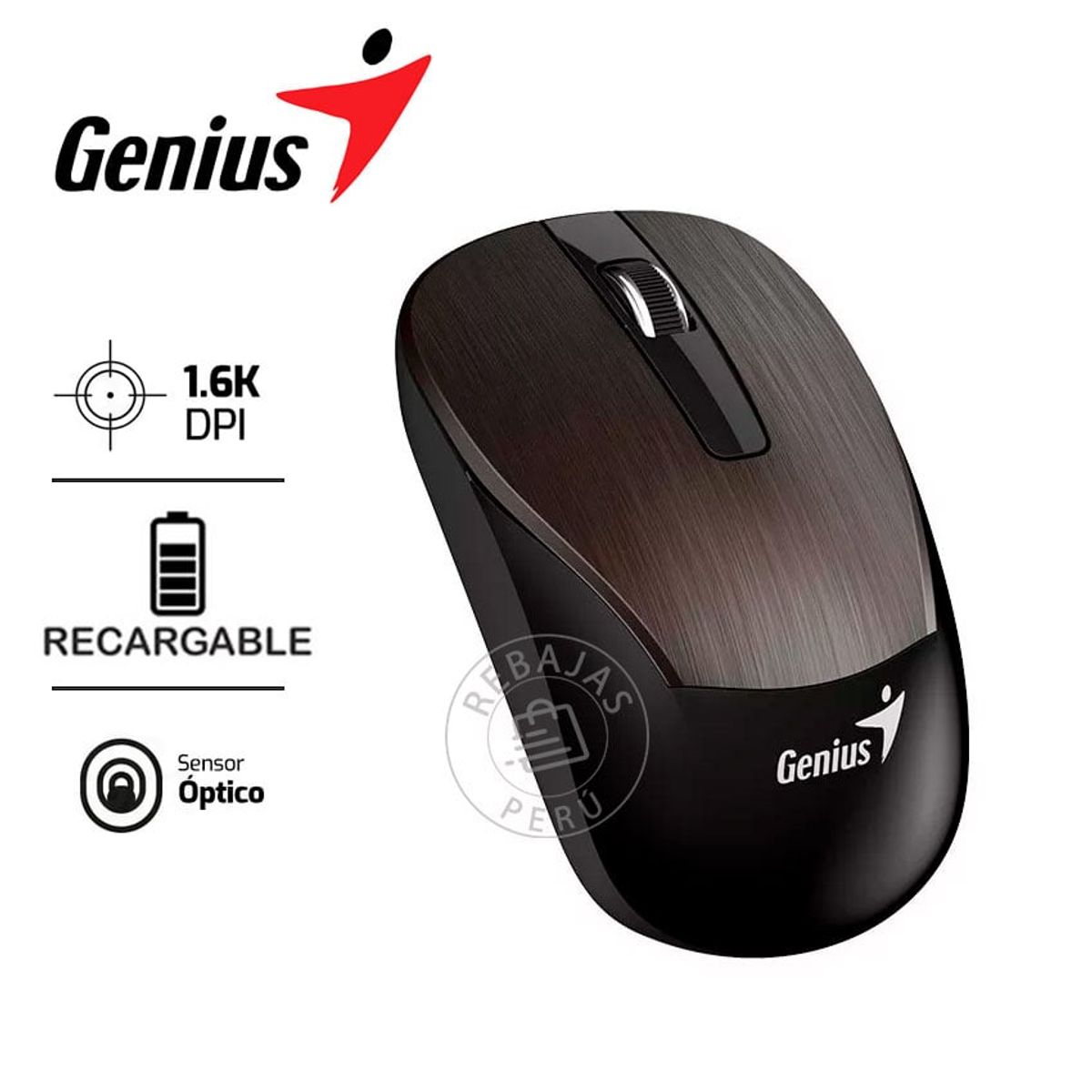 GENIUS GX - Mouse Genius ECO-8015 Wireless BlueEye Recargable 1600 DPI Chocolate