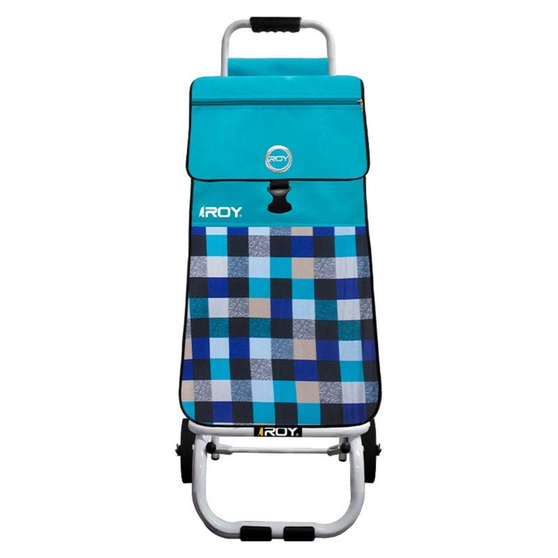 ROY - Carrito Candy Estructura Fija Bolso Cuadrillé Colorido Celeste