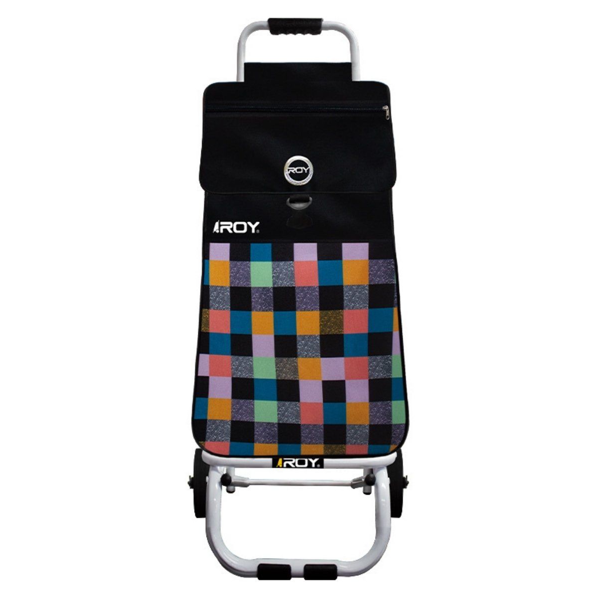 ROY - Carrito Candy Estructura Fija Bolso Cuadrillé Colorido Negro
