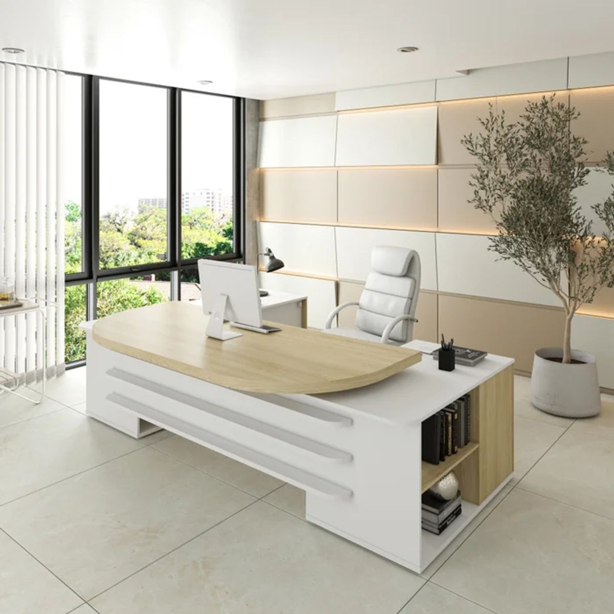 GENERICO - Escritorio Empresarial Lúmina Marrón y Blanco R&R MUEBLES