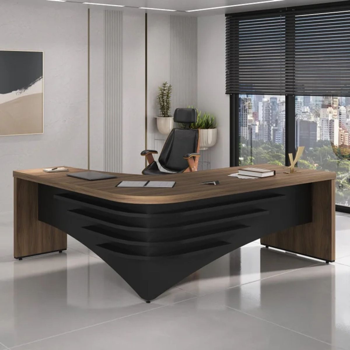 GENERICO - Escritorio Empresarial Ebenza Marrón y Negro R&R MUEBLES