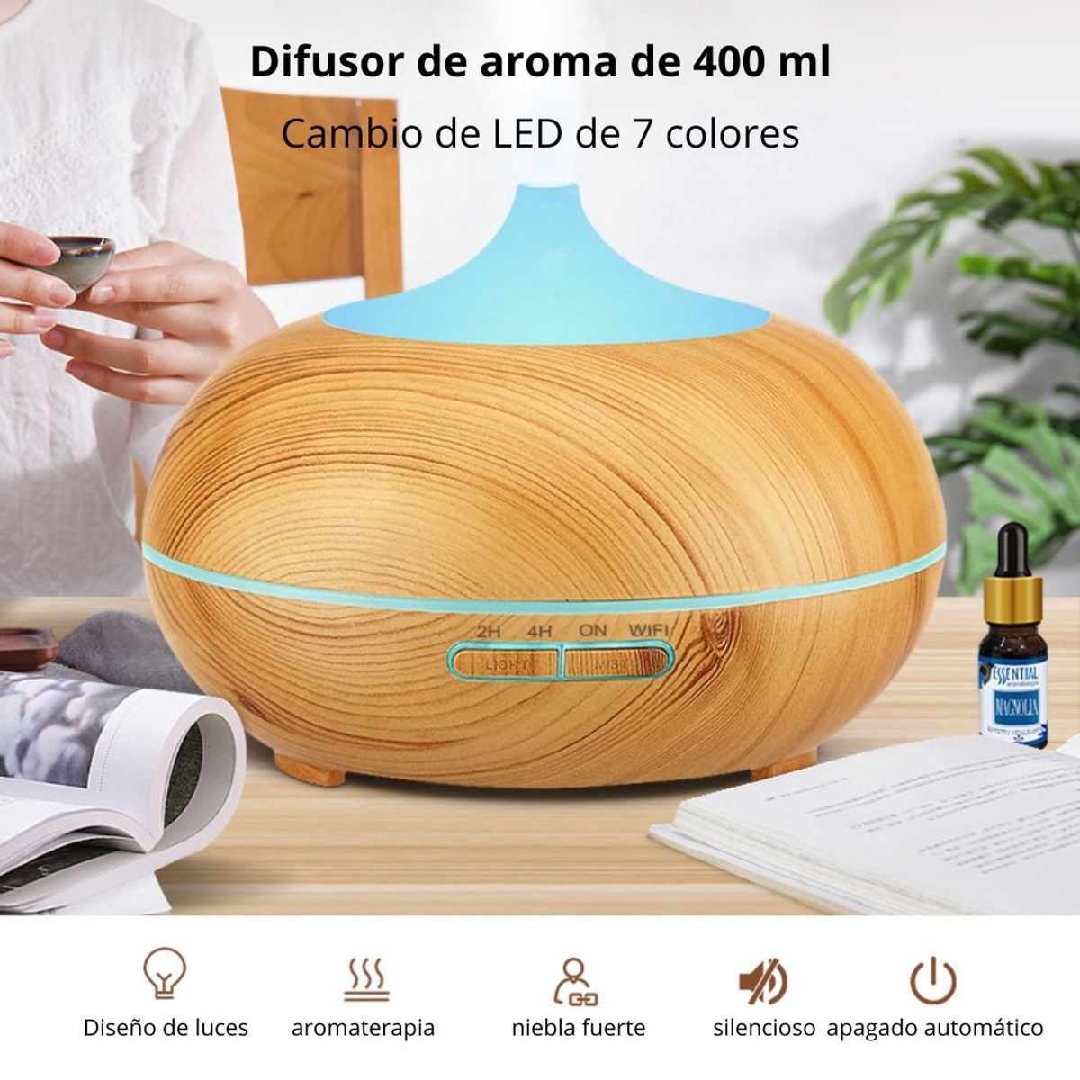 GENERICO - Humidificador 400ml Difusor de Aromas 7 Colores Luz Led Control YX-024
