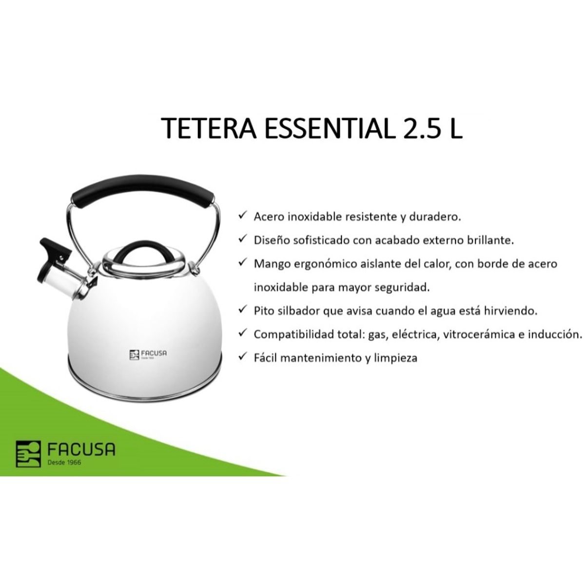 FACUSA - Tetera Facusa Acero Inoxidable 2.5 Litros Silbante Alta Calidad 2025