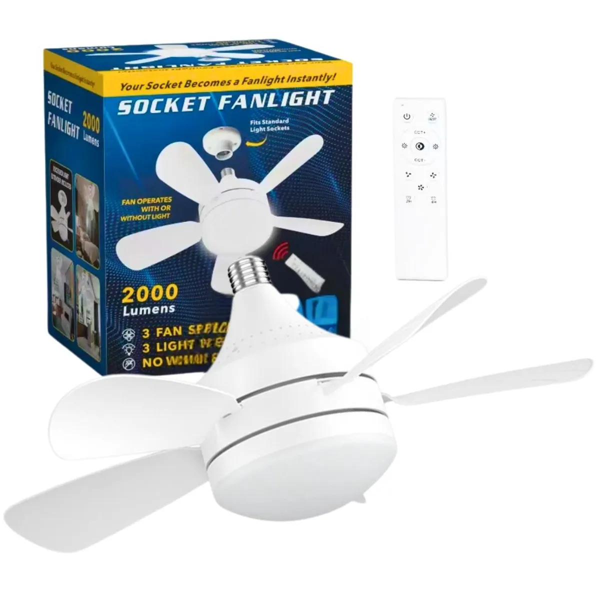 GENERICO - Ventilador con Luz Led de Techo 2000 Lm 3 Colores con Control CP-FS04