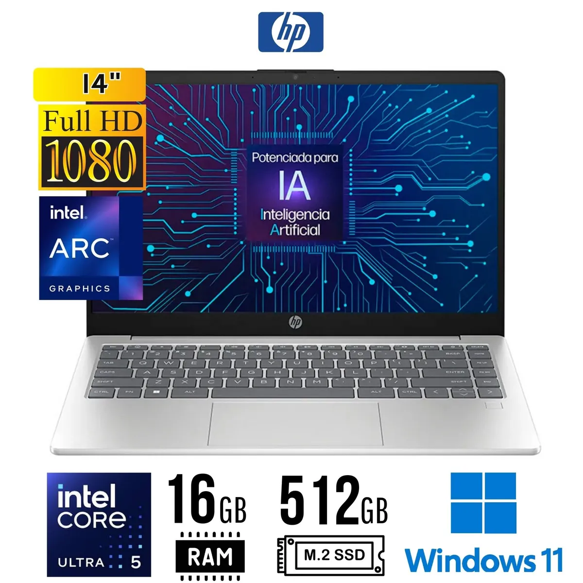 HP - LAPTOP HP 14-ep1001la, 14" FHD IPS, Core Ultra 5 125H hasta 4.5GHz, 16GB 512GB SSD W11
