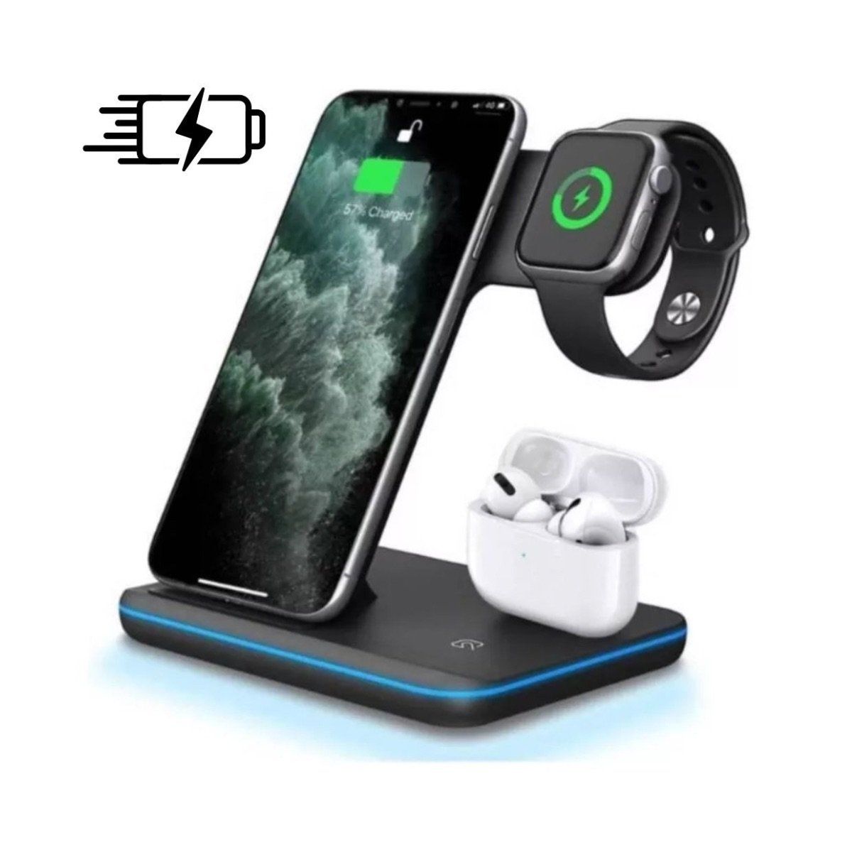 GENERICO - Cargador Triple Inalámbrico para Iphone Airpods Smartwatch