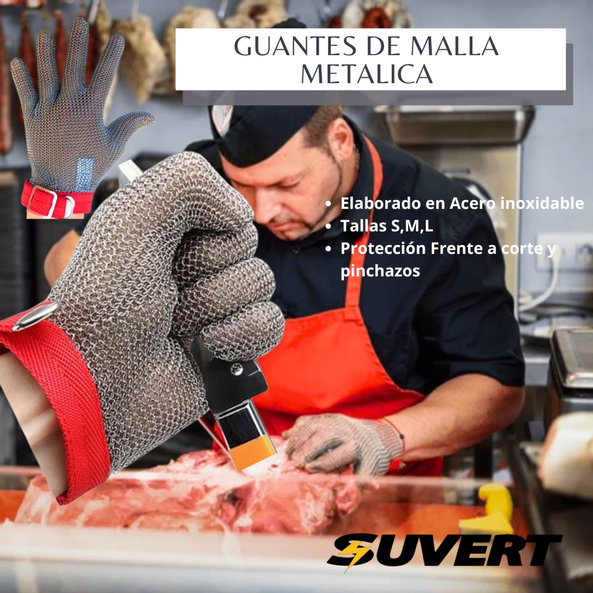 GENERICO - Guantes corte de Malla de acero inoxidable TL