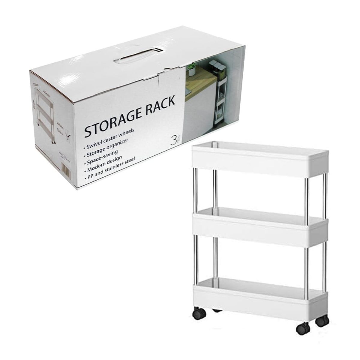 GENERICO - Estante Organizador 3 Niveles Storage Rack Con Rueditas Blanco