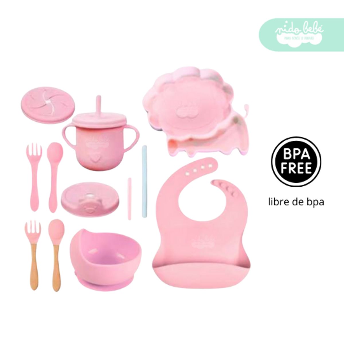 GENERICO - Set de alimentación de bebé León 13 piezas rosado