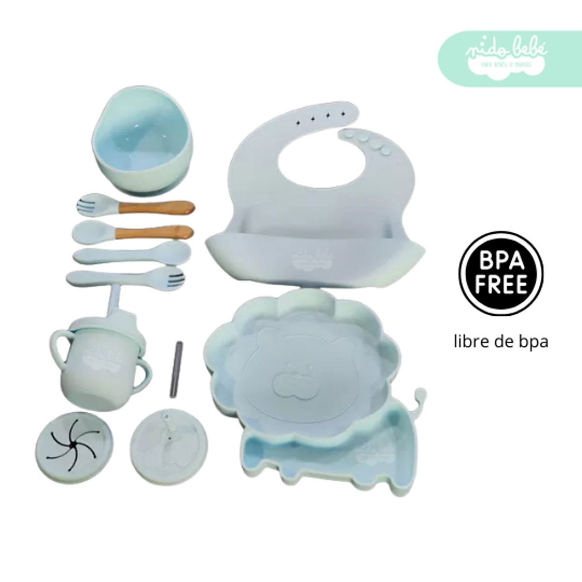 GENERICO - Set de alimentación de bebé León 13 piezas plomo