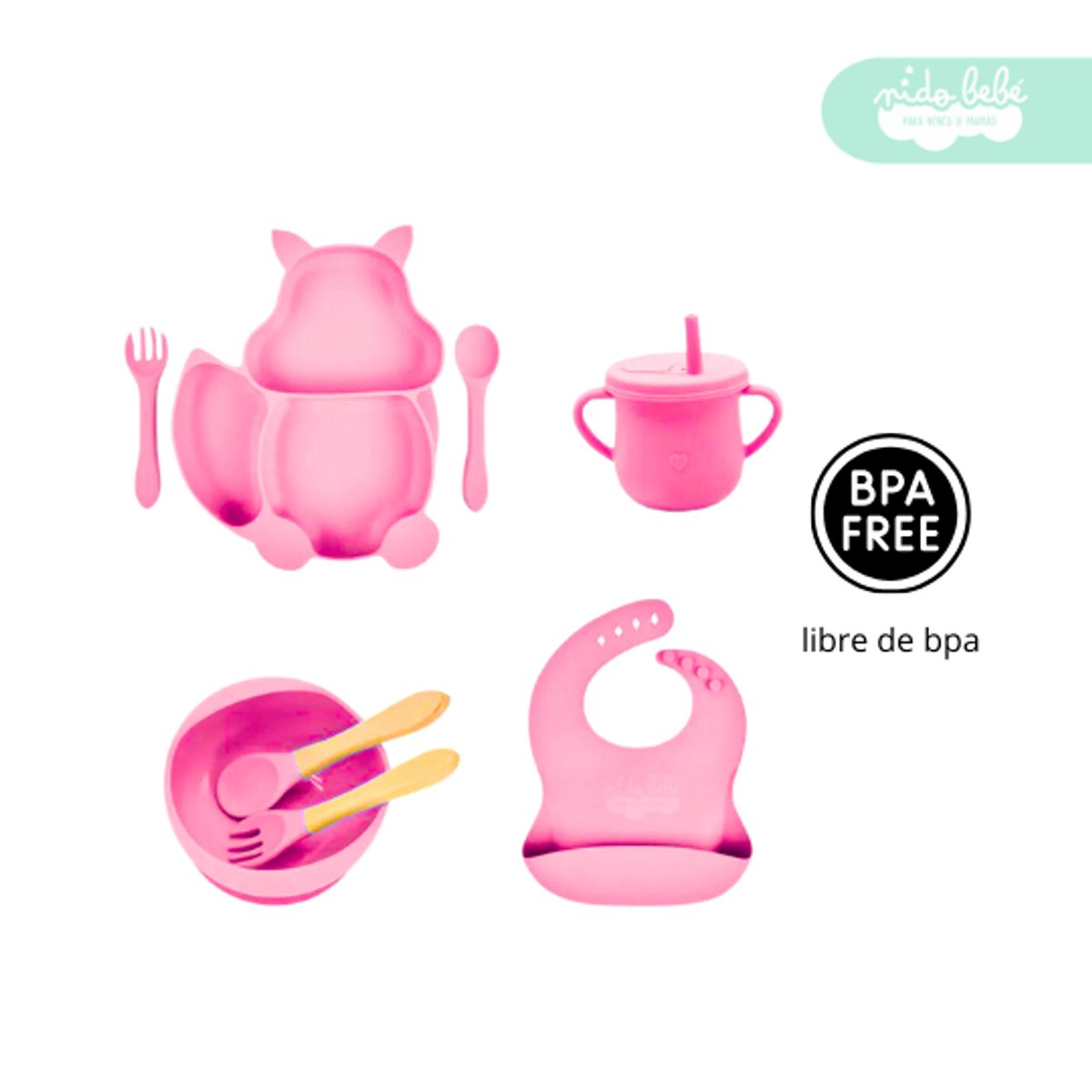 GENERICO - Set de alimentación de bebé Ardilla 8 piezas Pinky