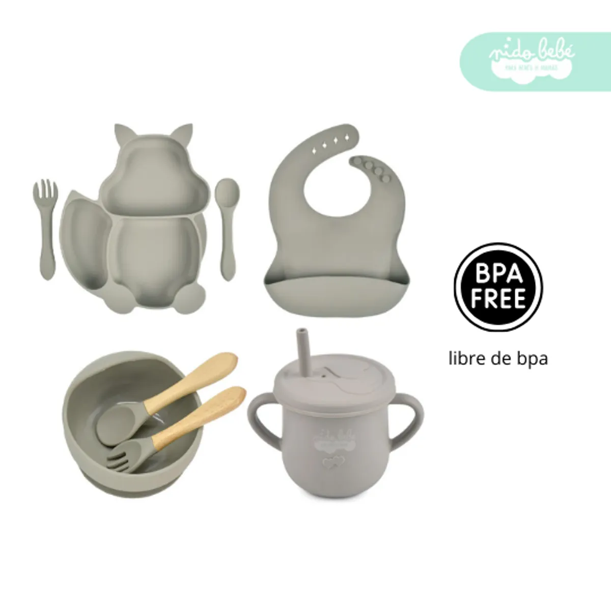 GENERICO - Set de alimentación de bebé Ardilla 8 piezas