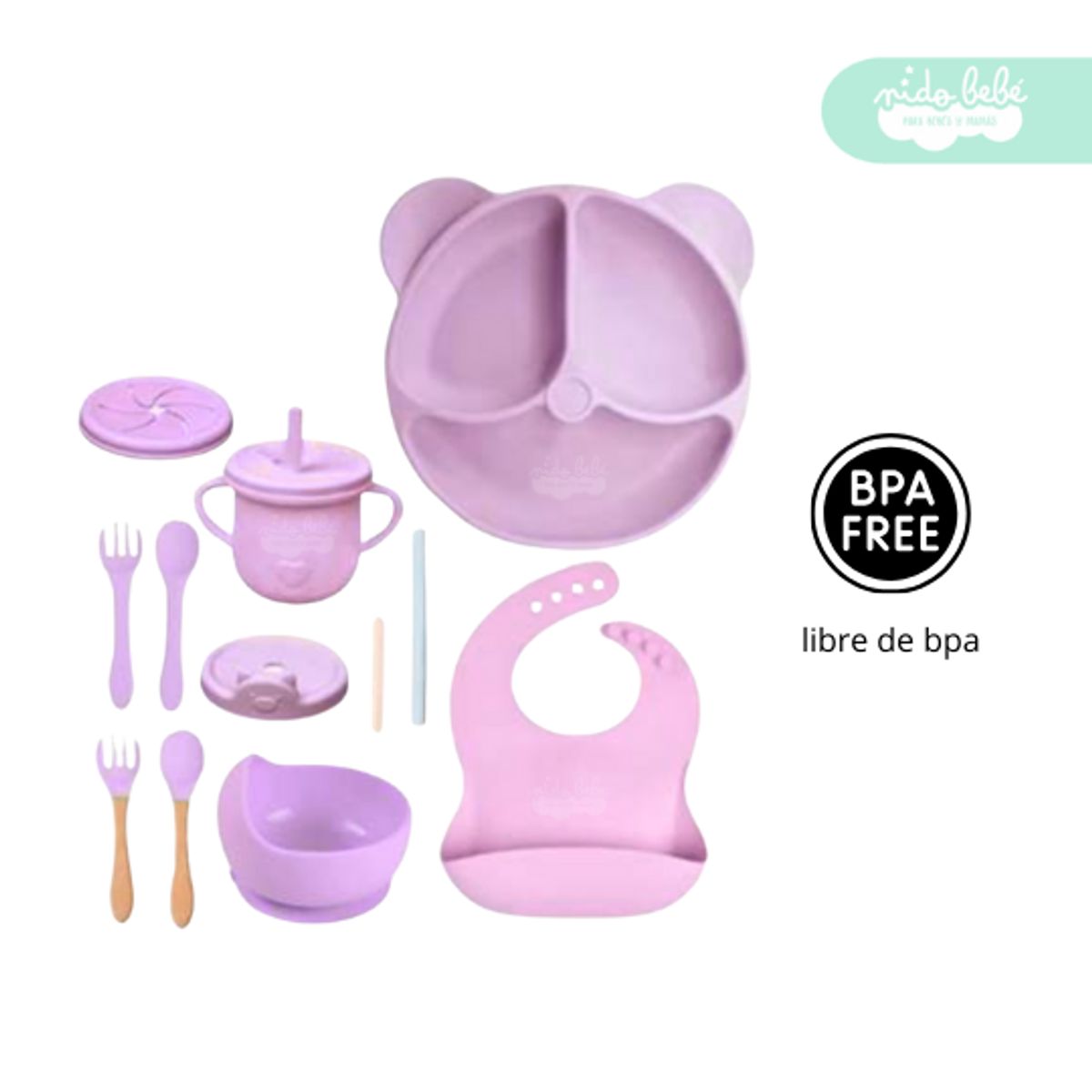 GENERICO - Set de alimentación de bebé Oso 13 piezas rosado