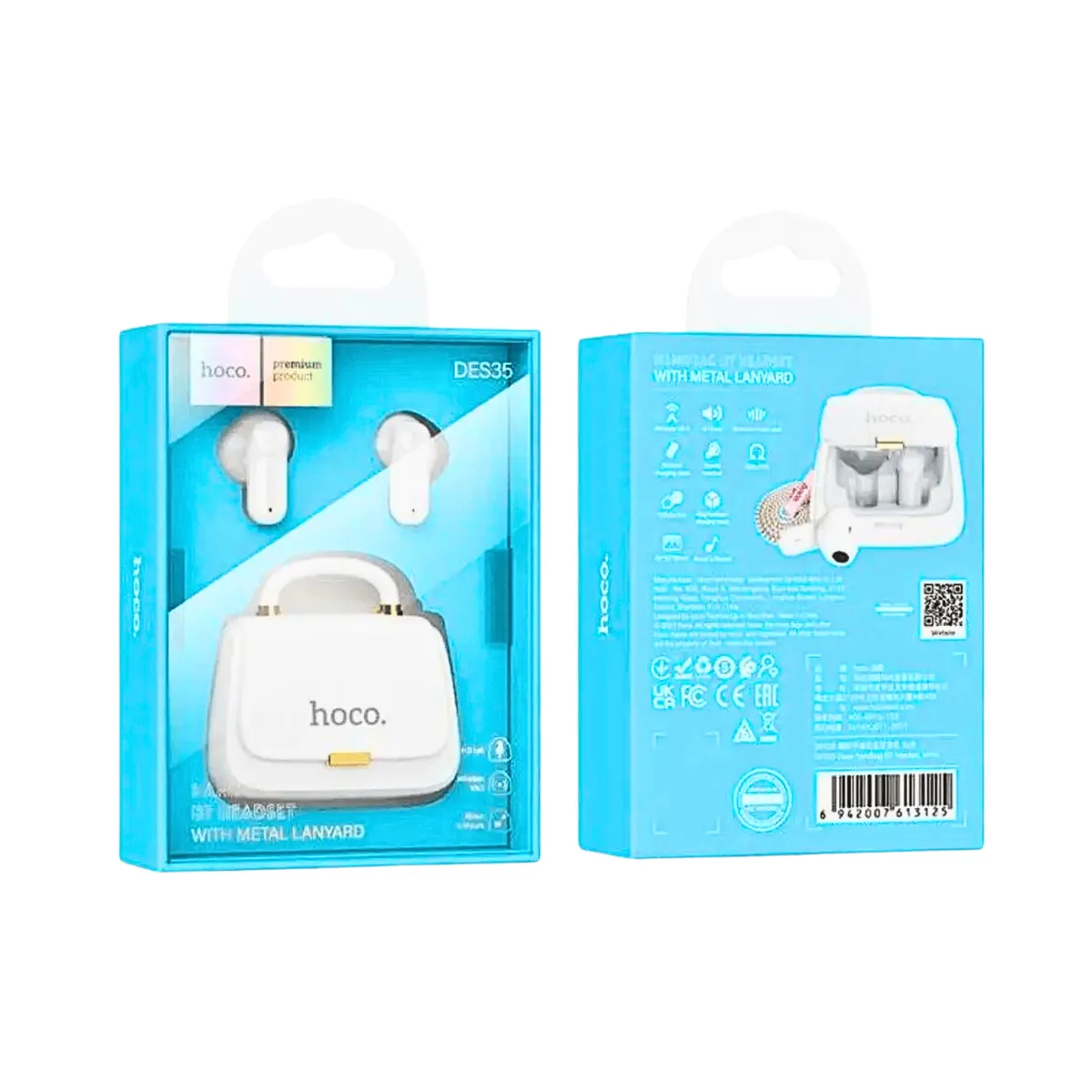 HOCO - Audífonos Inalámbricos con Estuche Tipo Cartera - Blanco