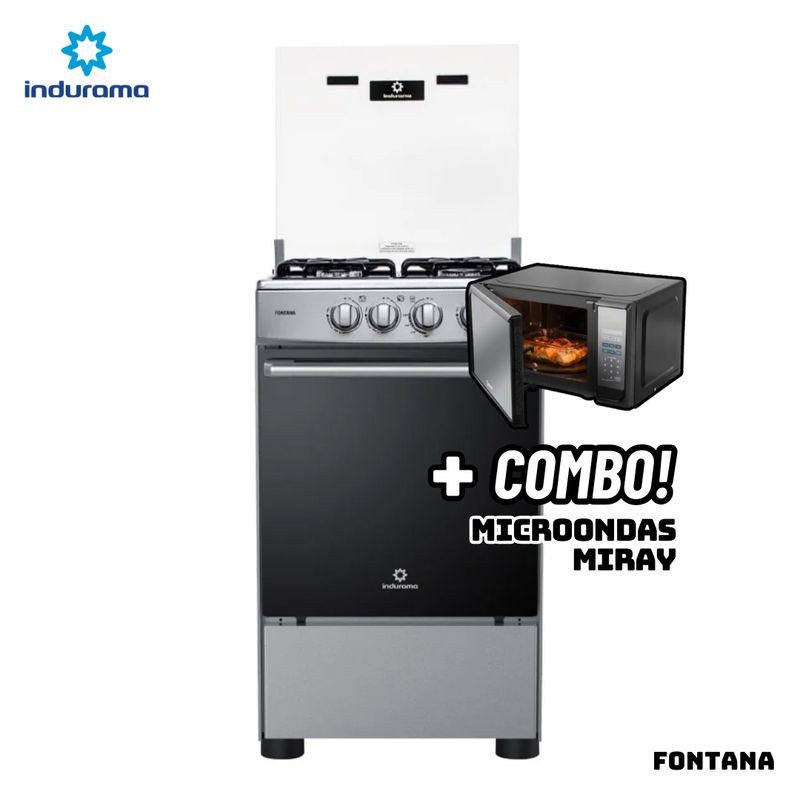 INDURAMA - COCINA DE PIE INDURAMA A GAS 4 HORNILLAS - FONTANA + MICROONDAS MIRAY HMM-20N