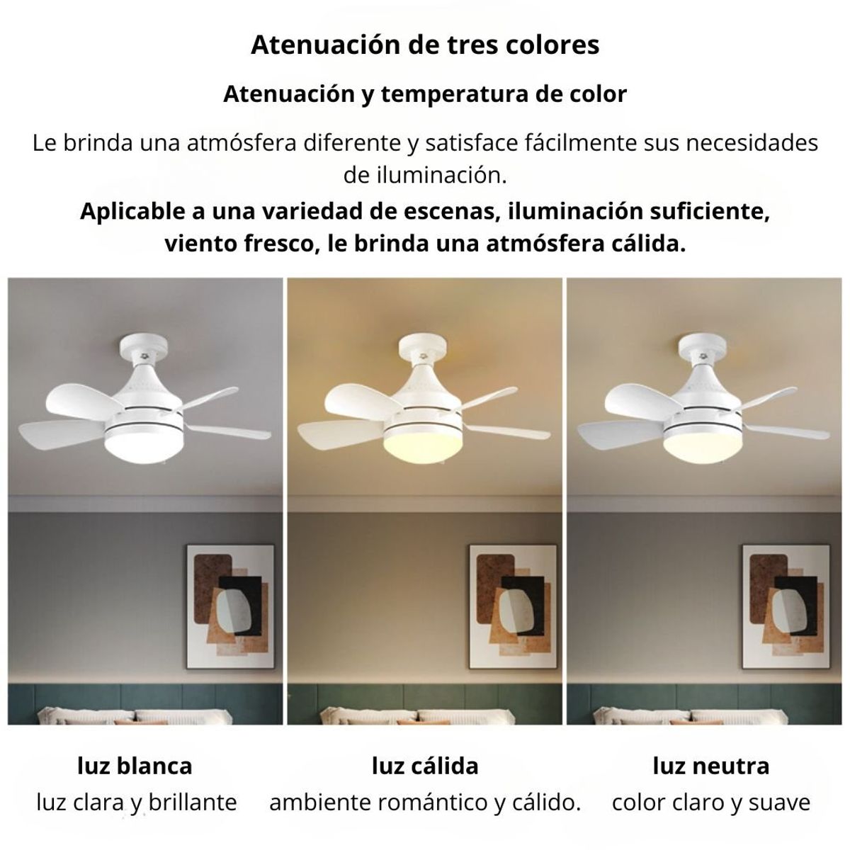 GENERICO - Ventilador con Luz Led de Techo 2000 Lm 3 Colores con Control CP-FS04