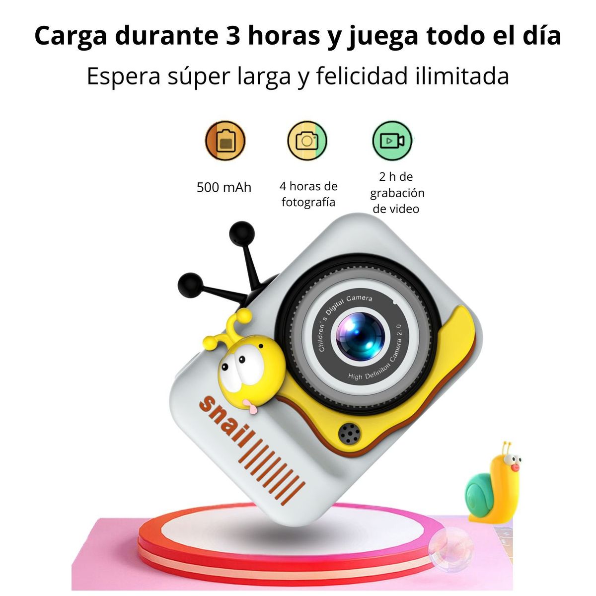 GENERICO - Cámara Digital HD para Niños Juegos Selfie SQ-XJ03 Blanco
