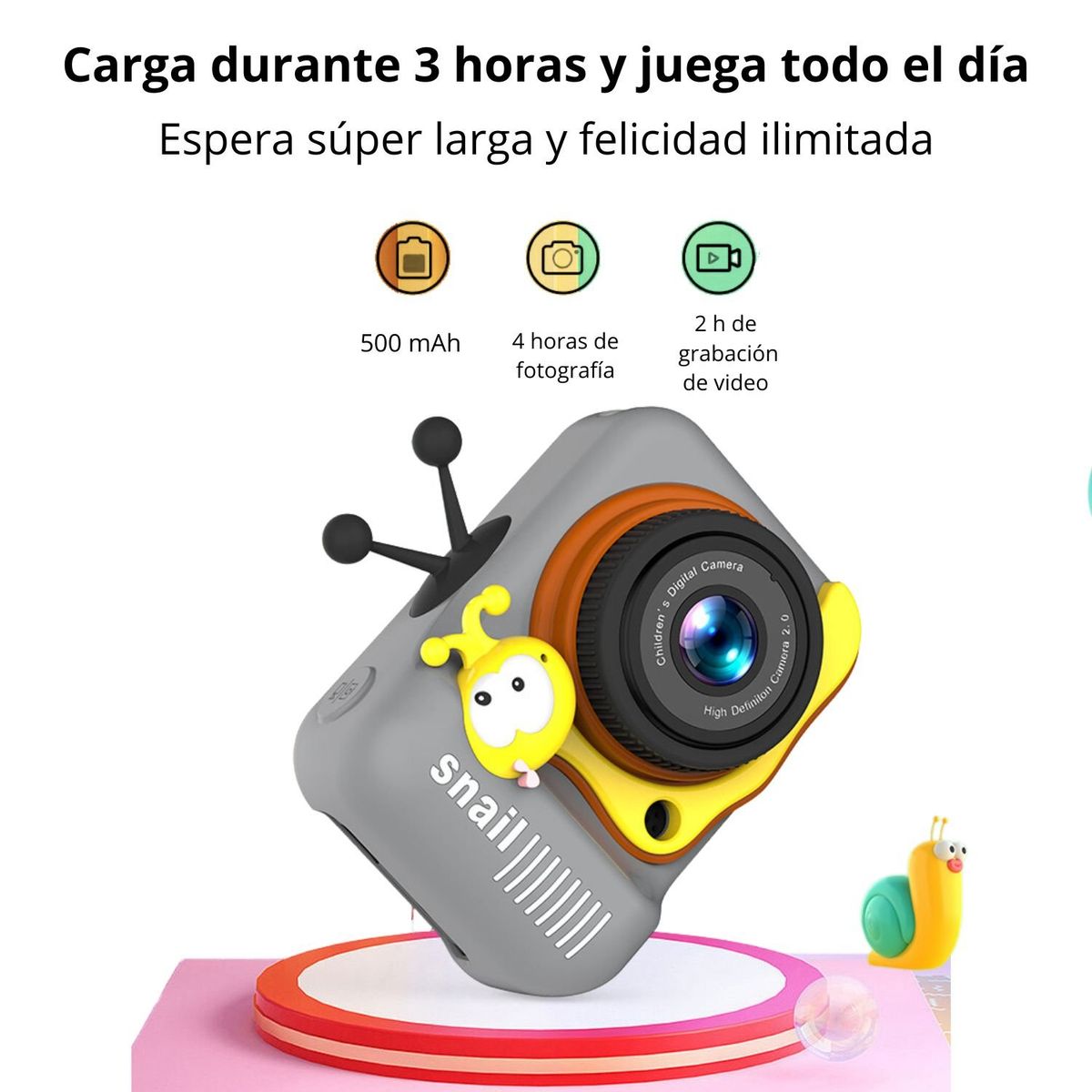 GENERICO - Cámara Digital HD para Niños Juegos Selfie SQ-XJ03 Negro
