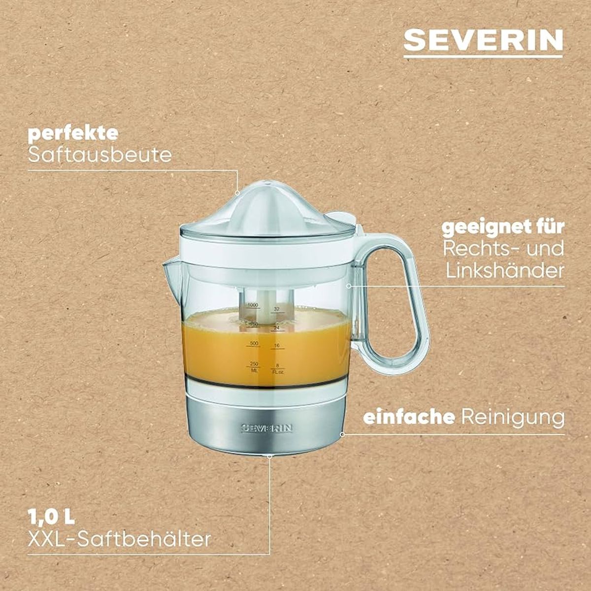 SEVERIN - Exprimidor de cítricos con acabados de acero inoxidable CP 3535