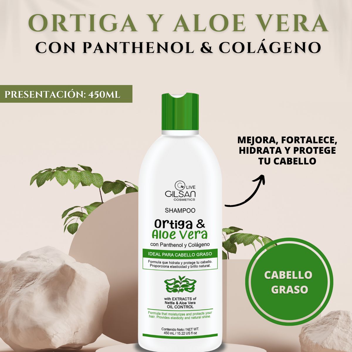 GENERICO - SHAMPOO ORTIGA Y ALOE VERA 450ML - CONTROL CAIDA