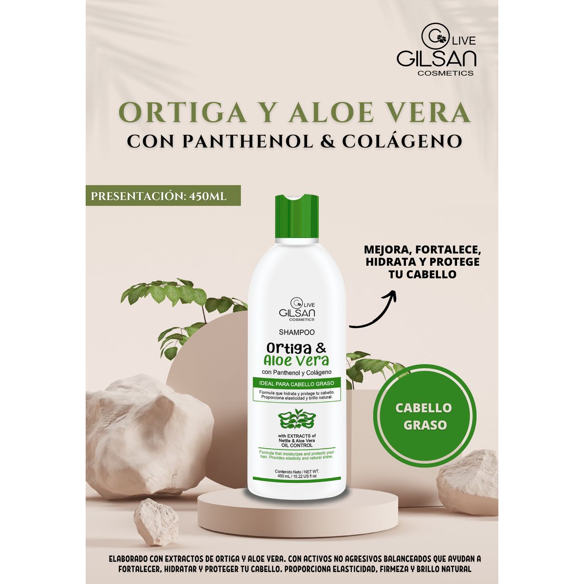 GENERICO - SHAMPOO ORTIGA Y ALOE VERA 450ML - CONTROL CAIDA