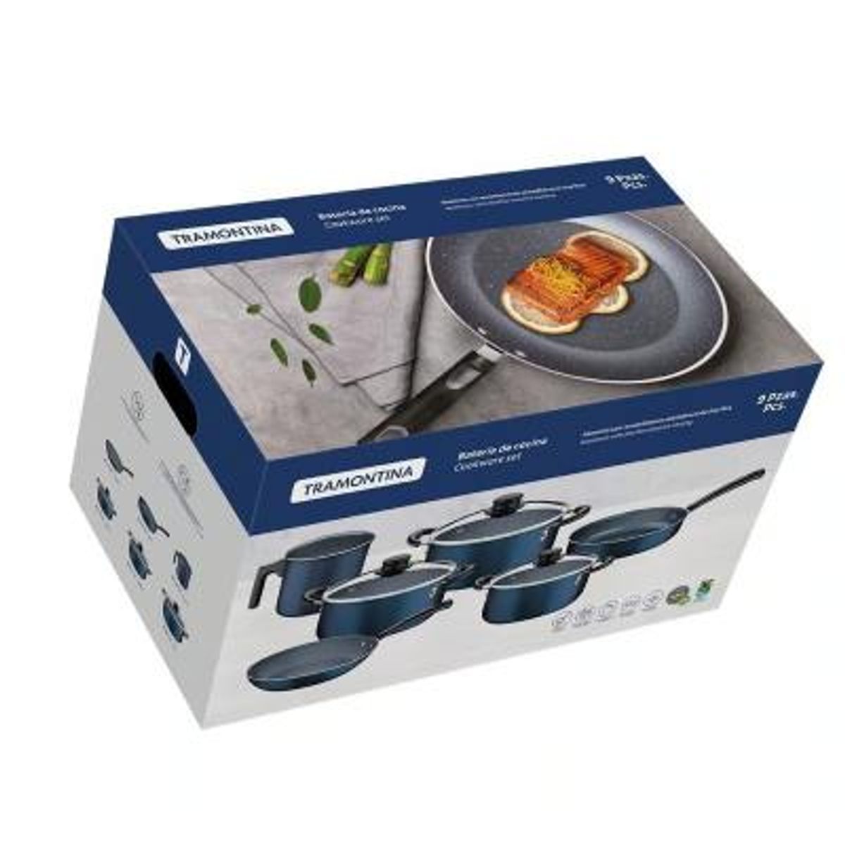 TRAMONTINA - Juego de Ollas Max Azul 9 Piezas