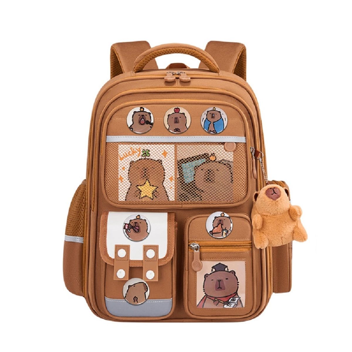 GENERICO - MOCHILA CAPIBARA ESCOLAR CON PINES