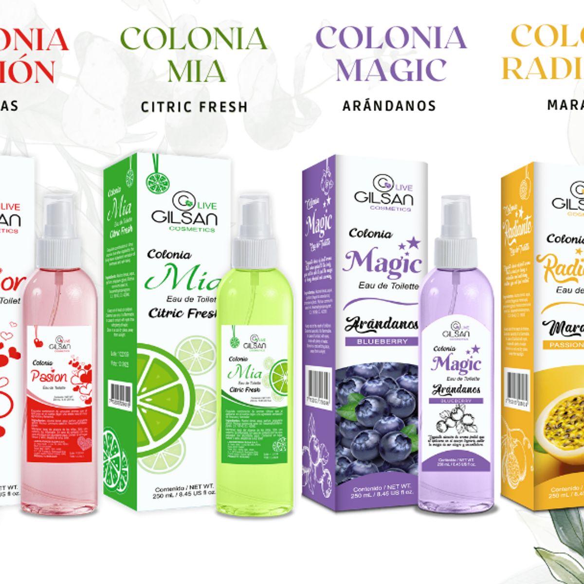 GENERICO - PACK X 4 COLONIAS MARACUYA, ARÁNDANO, CÍTRICA Y ROSAS  250ML