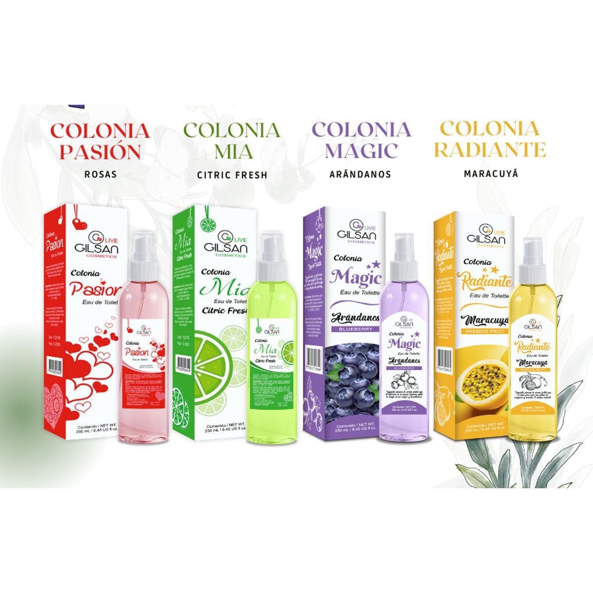 GENERICO - PACK X 4 COLONIAS MARACUYA, ARÁNDANO, CÍTRICA Y ROSAS  250ML