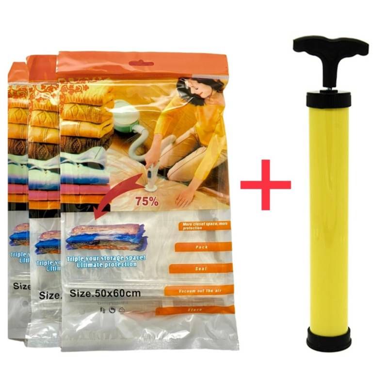 GENERICO - Bolsas Compresoras Ahorra Espacio 4 Unidades + Desinflador