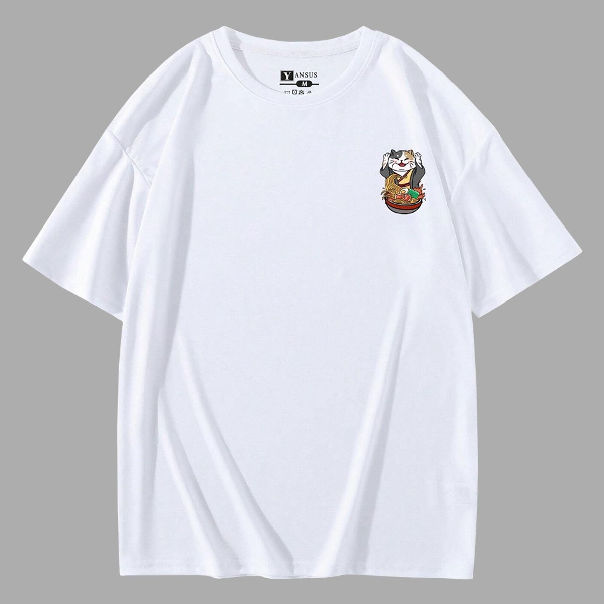 YANSUS - Polo Hombre Yansus Blanco Estampado Gato Ramen