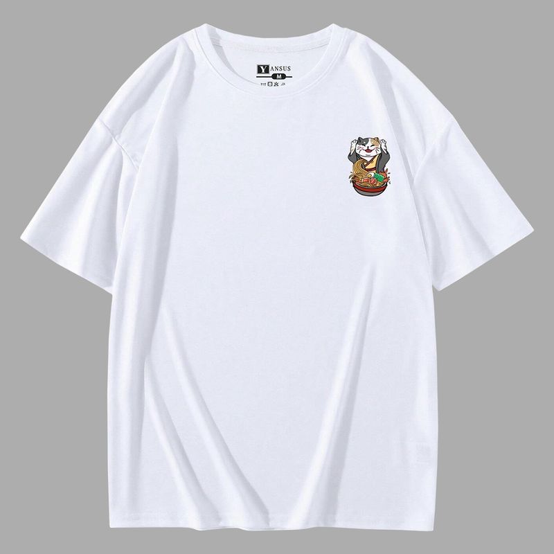 YANSUS - Polo Hombre Yansus Blanco Estampado Gato Ramen