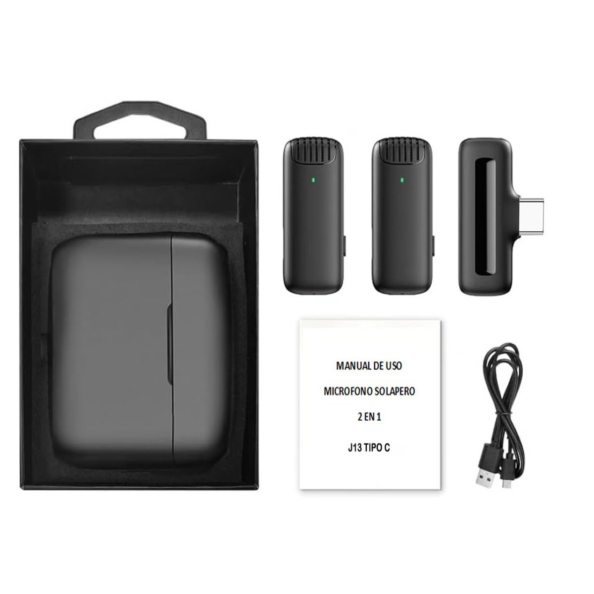 GENERICO - MICROFONO DUAL SOLAPERO J13TC TIPO C INALAMBRICO