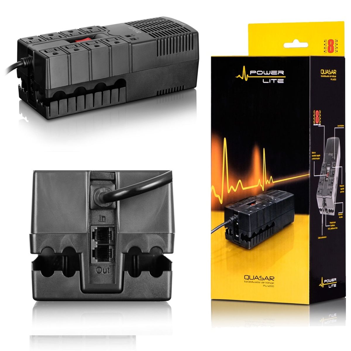 GENERICO - Estabilizador de Voltaje Power Lite pulsar PLI 1200 8 Tomas