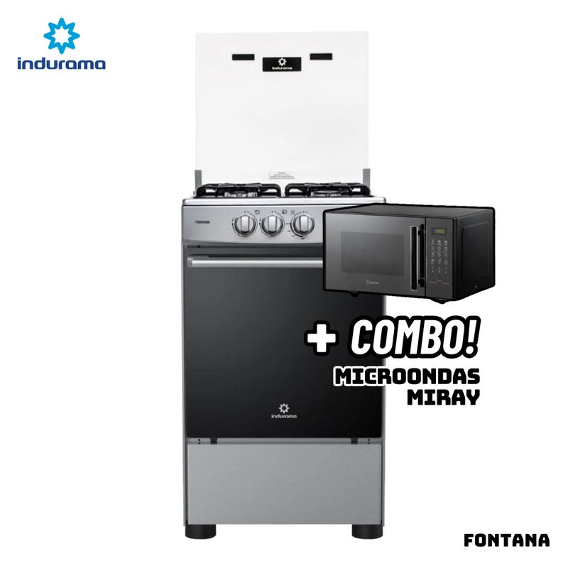 INDURAMA - COCINA DE PIE INDURAMA A GAS 4 HORNILLAS - FONTANA + MICROONDAS MIRAY HMM-21N