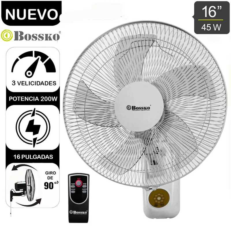 BOSSKO - Ventilador de Pared Bossko Con Control Remoto BK-8450PD