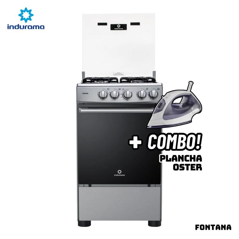 INDURAMA - COCINA DE PIE INDURAMA A GAS 4 HORNILLAS - FONTANA + PLANCHA OSTER