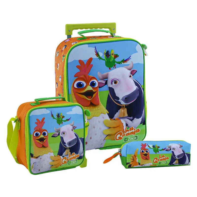 SCOOL - SET KOMBAT MOCHILA + LONCHERA + CARTUCHERA GRANJA DE ZENON 3D