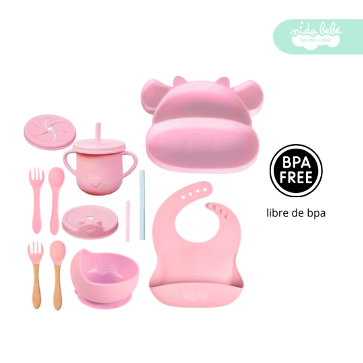 GENERICO - Set de alimentación de bebé Vacca 13 piezas rosado