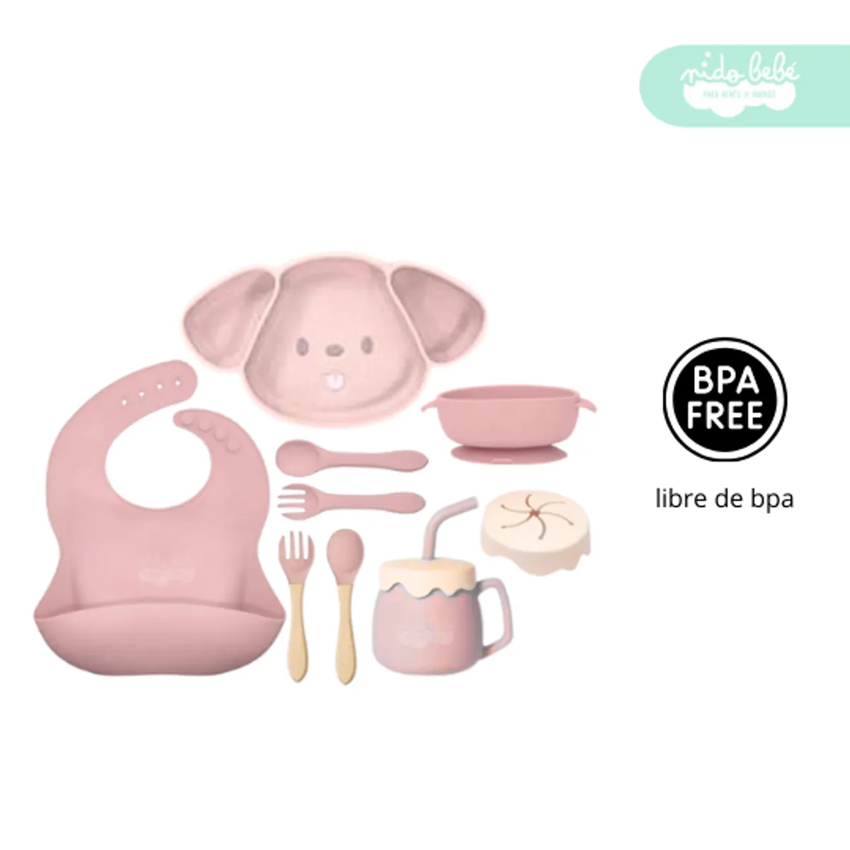 GENERICO - Set de alimentación de bebé Perrito 10 piezas rosita