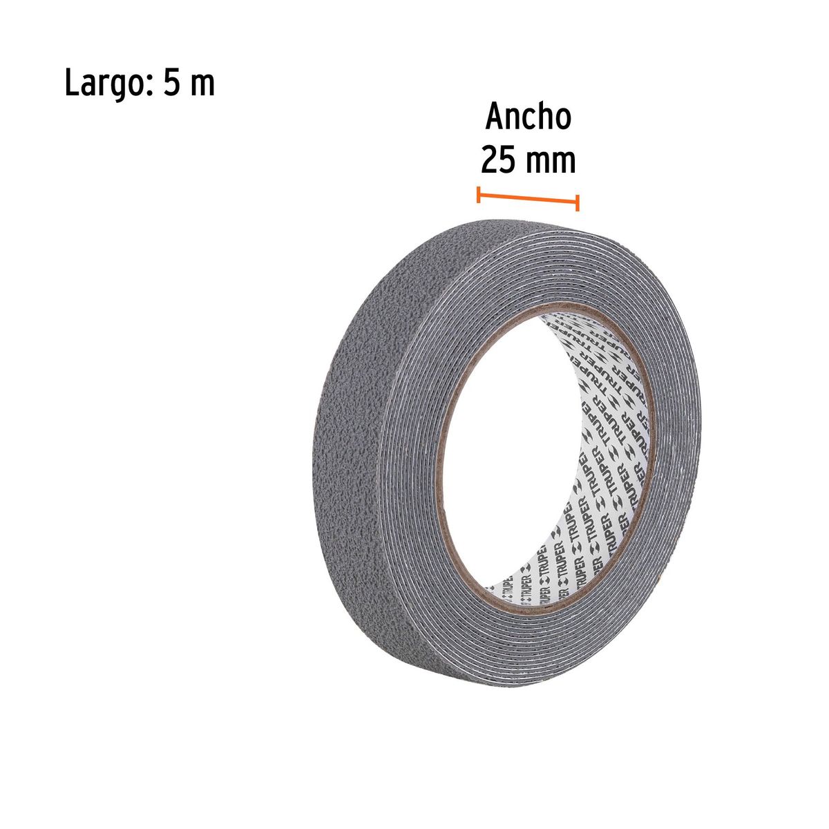TRUPER - Rollo de 5 m cinta antiderrapante 50mm gris p/áreas húmedas, Truper