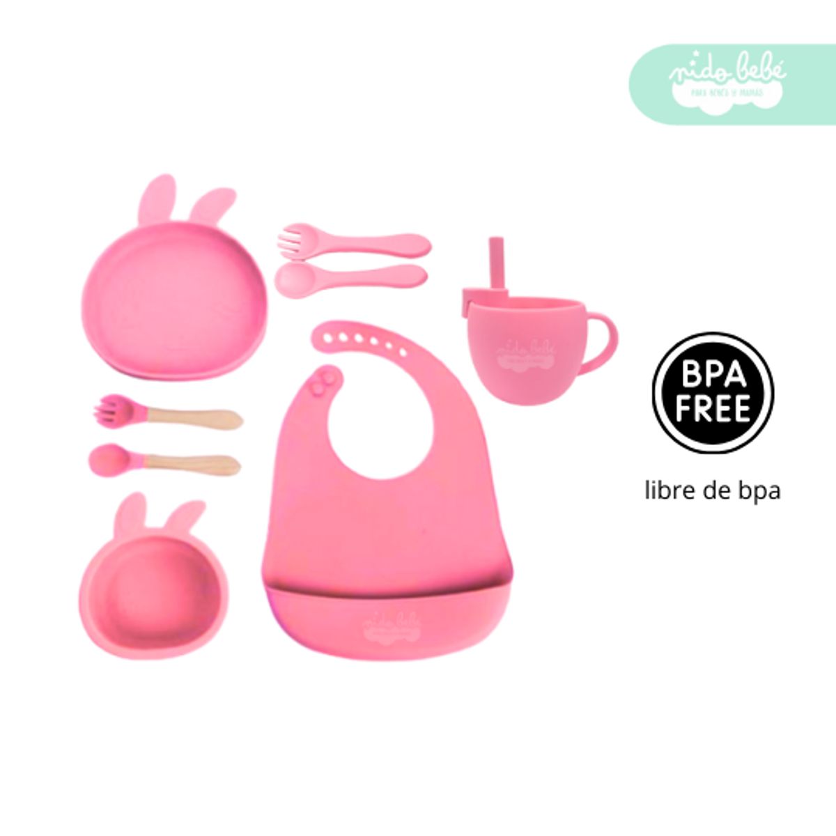 GENERICO - Set de alimentación de bebé modelo conejito rosado