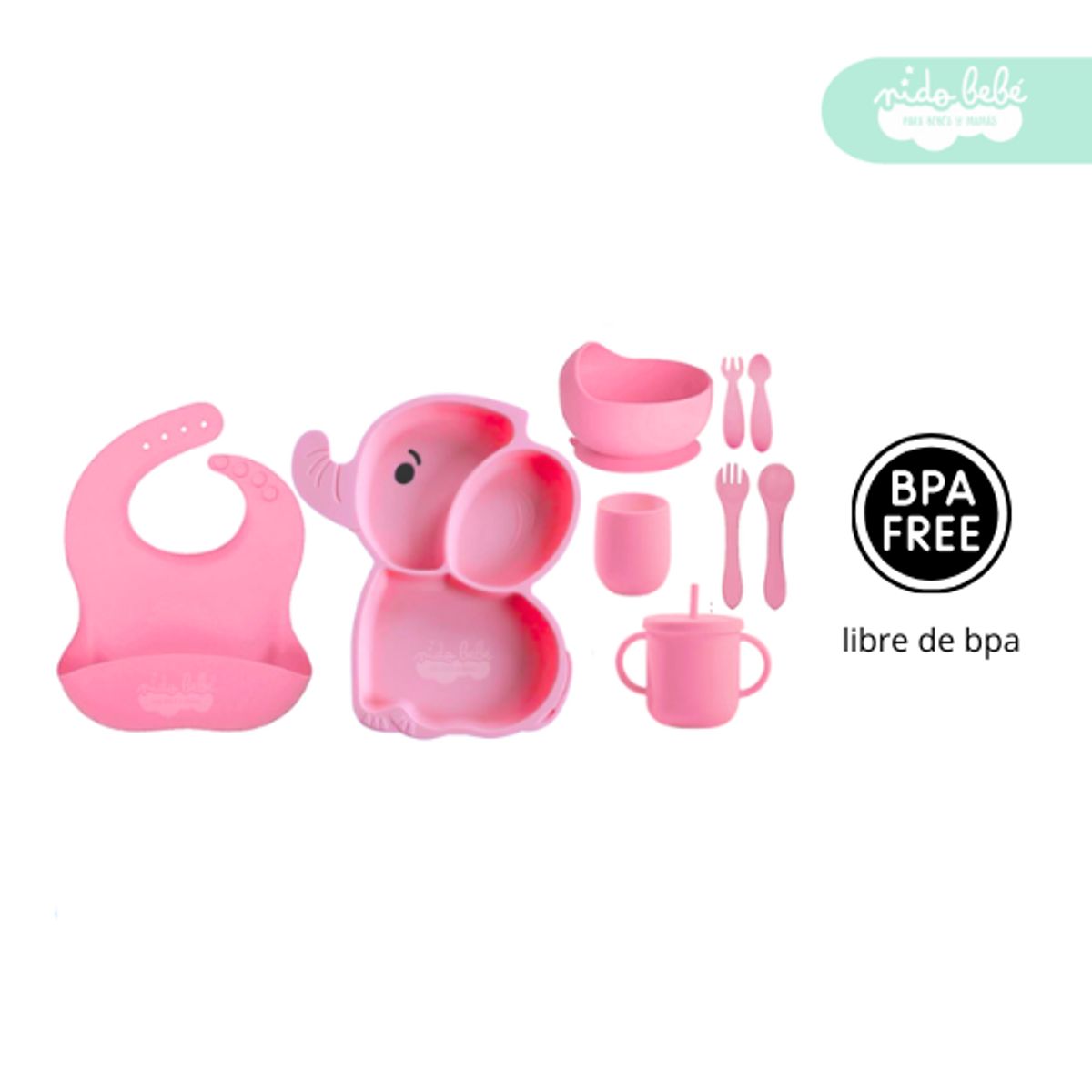 GENERICO - Set de alimentación de bebé modelo elefantito rosado