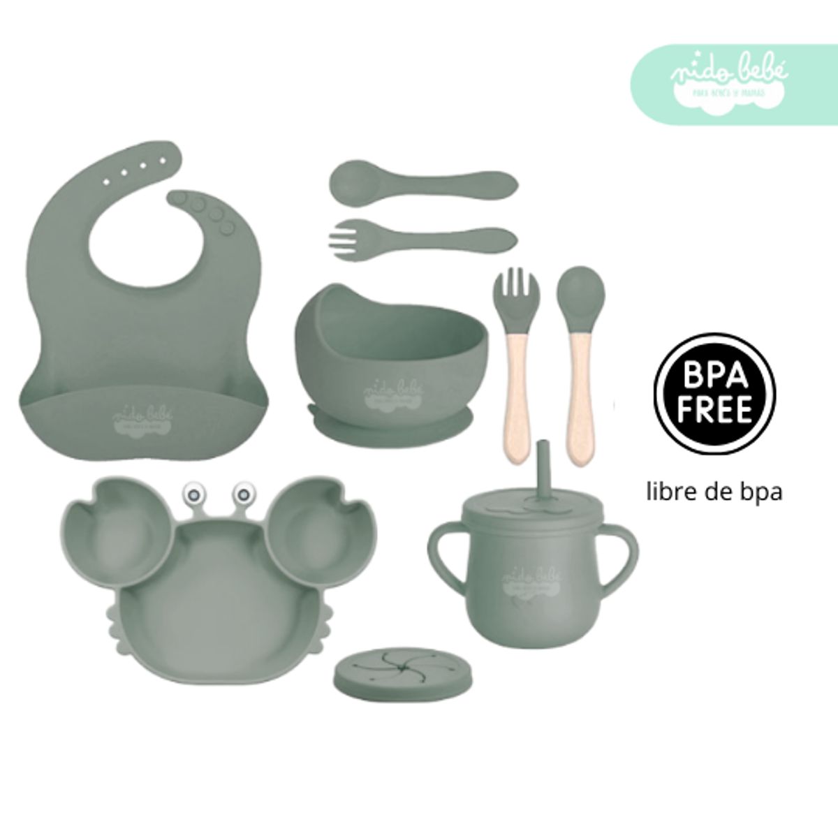 GENERICO - Set de alimentación de bebé modelo cangrejito plomo