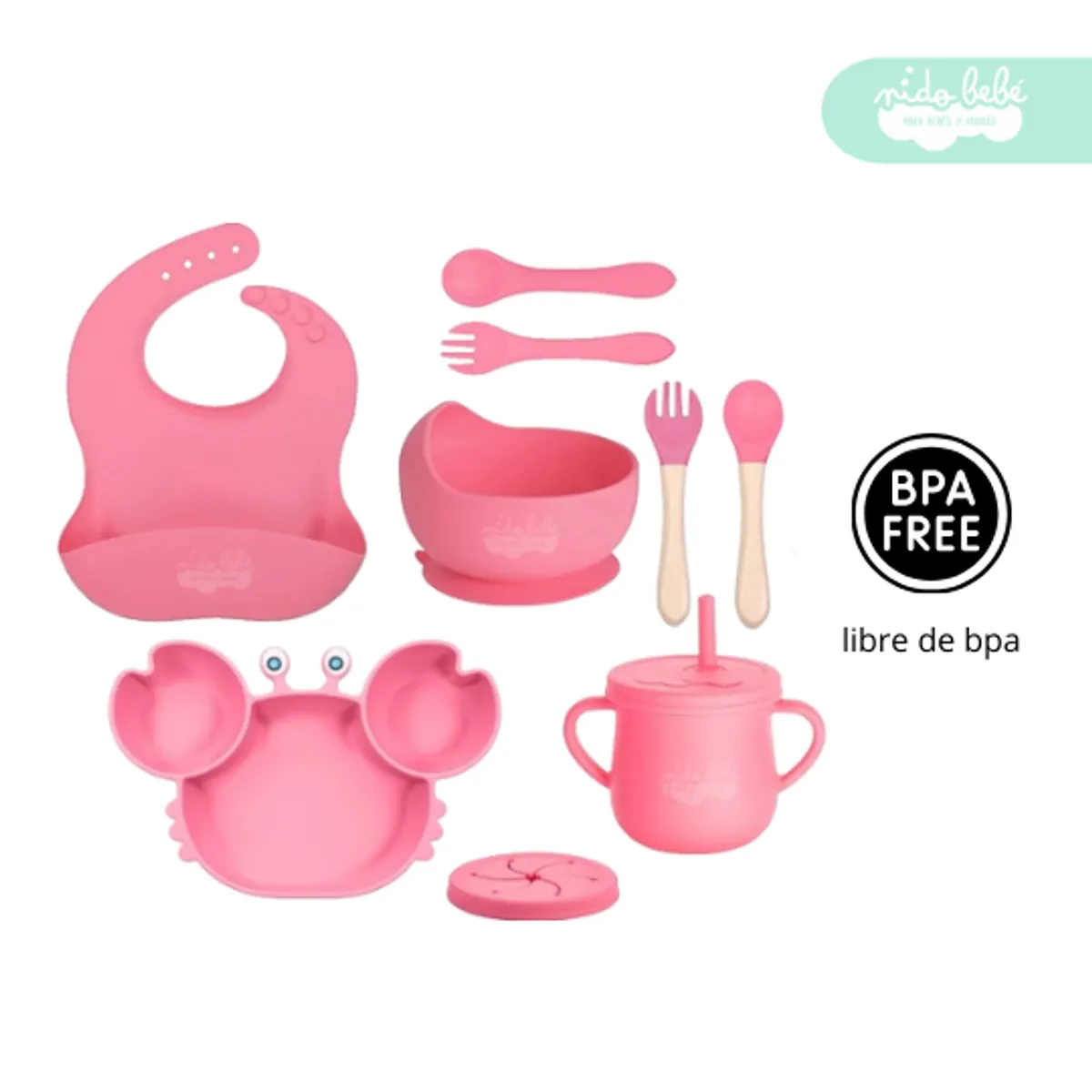 GENERICO - Set de alimentación de bebé modelo cangrejito pink