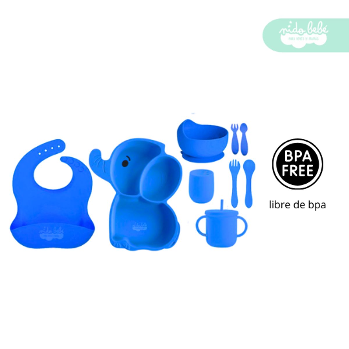 GENERICO - Set de alimentación de bebé modelo elefantito azul