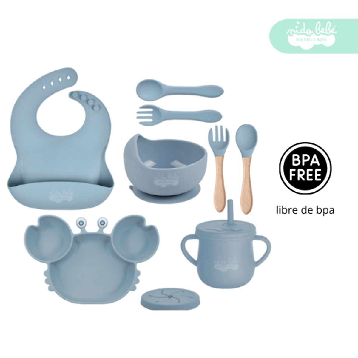 GENERICO - Set de alimentación de bebé modelo cangrejito celeste