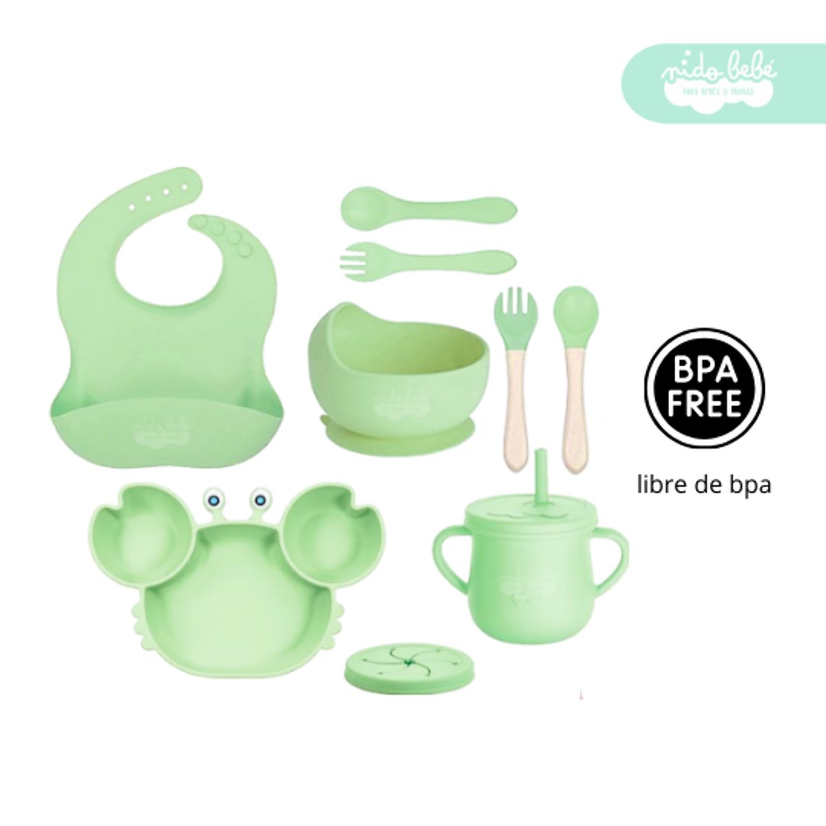 GENERICO - Set de alimentación de bebé modelo cangrejito verde