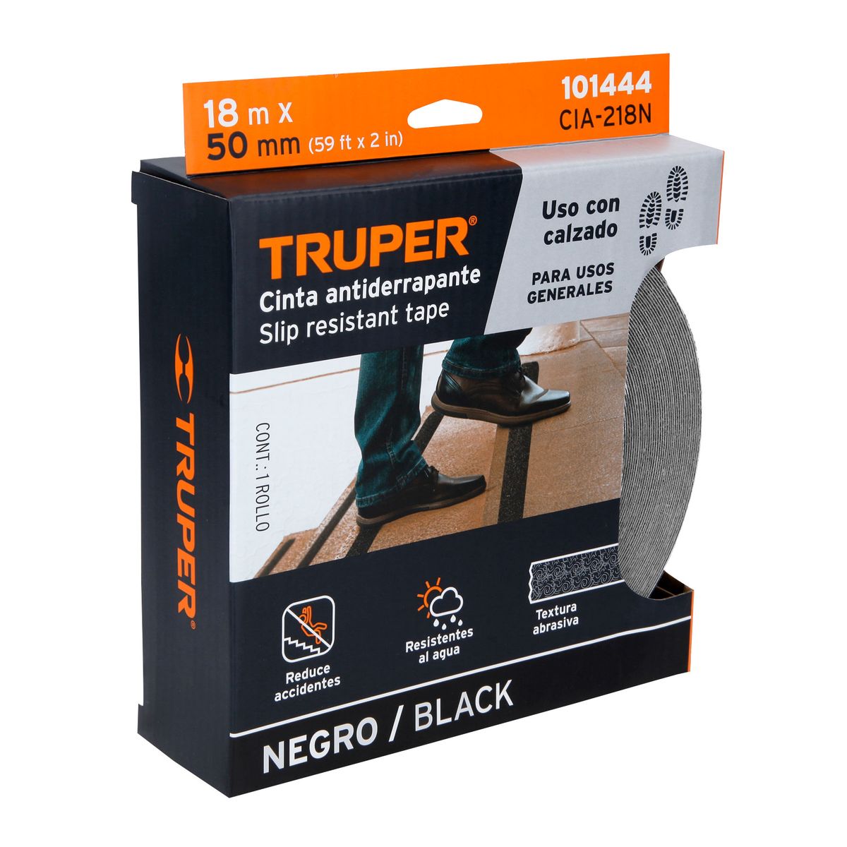 TRUPER - Rollo de 18m de cinta antiderrapante negra 50mm con abrasivo Truper