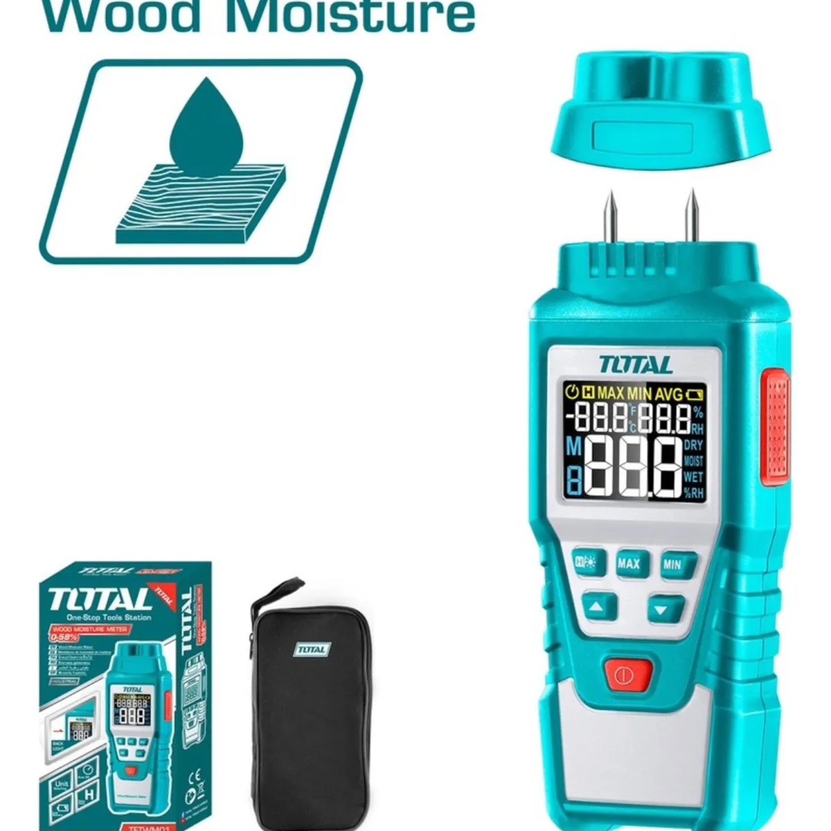 TOTAL TOOLS - Detector medidor de humedad con pantalla LCD Total